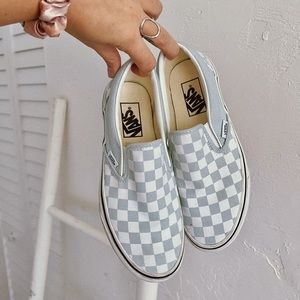 VANS • Checkered Baby Blue Slip On Sneakers 7